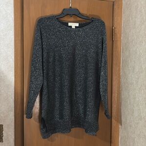 Womens L Michael Kors Metallic Long Sleeve Black Top